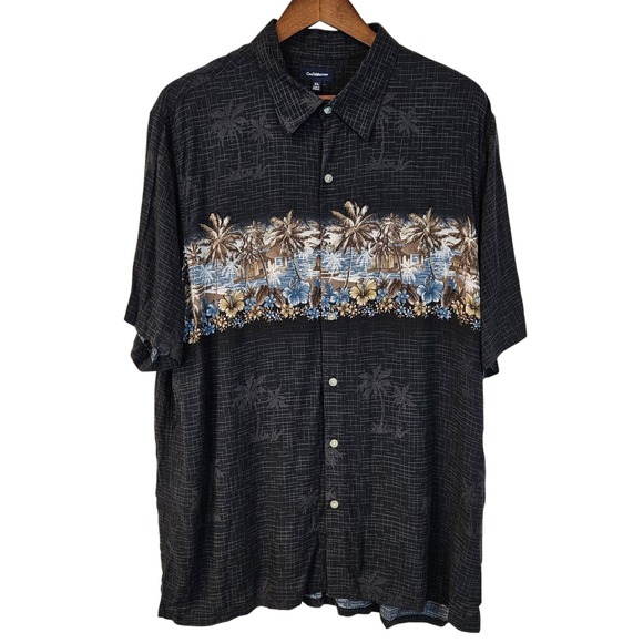 croft & barrow Other - Croft & Barrow Men XL Hawaiian Shirt Rayon Black Palm Tree Tropical Beach Aloha